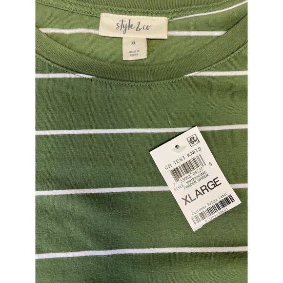 Style & Co Women's XL Feeder Green Striped Cotton T Shirt Top NWT - Picture 6 of 9